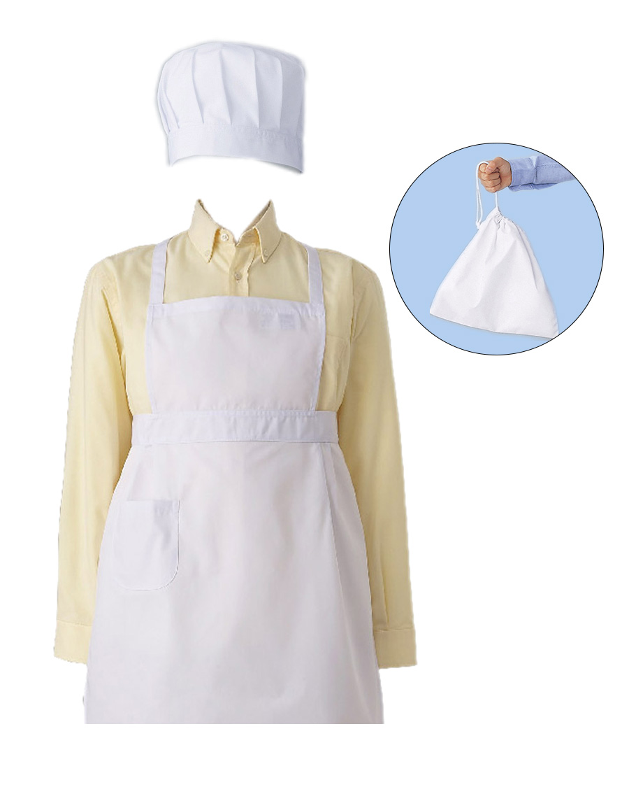 豊富なサイズ・抗菌】児童給食白衣(エプロン)3点セット
