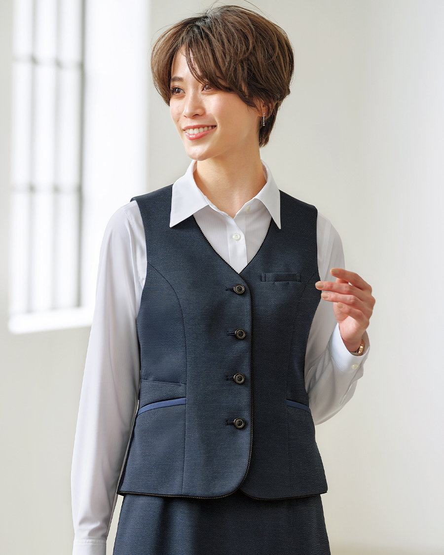 杢ドットニット】ペプラムデザイン レディスベスト | ユニフォーム総合