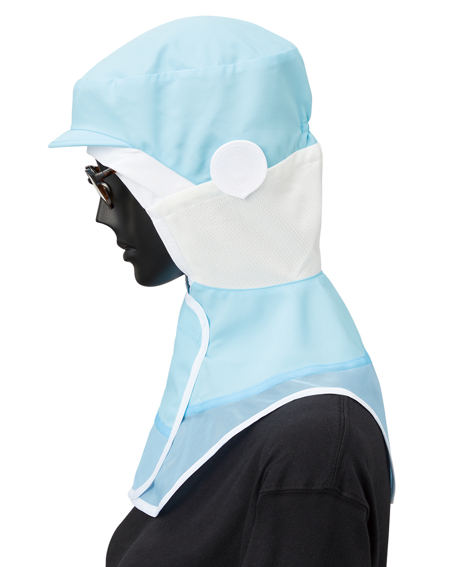 ユニベルV3】常温作業向け 八角帽子(メッシュケープ付き